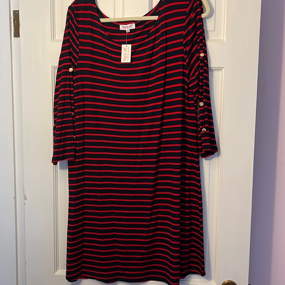 NWT Navy and red dress with gold button detail